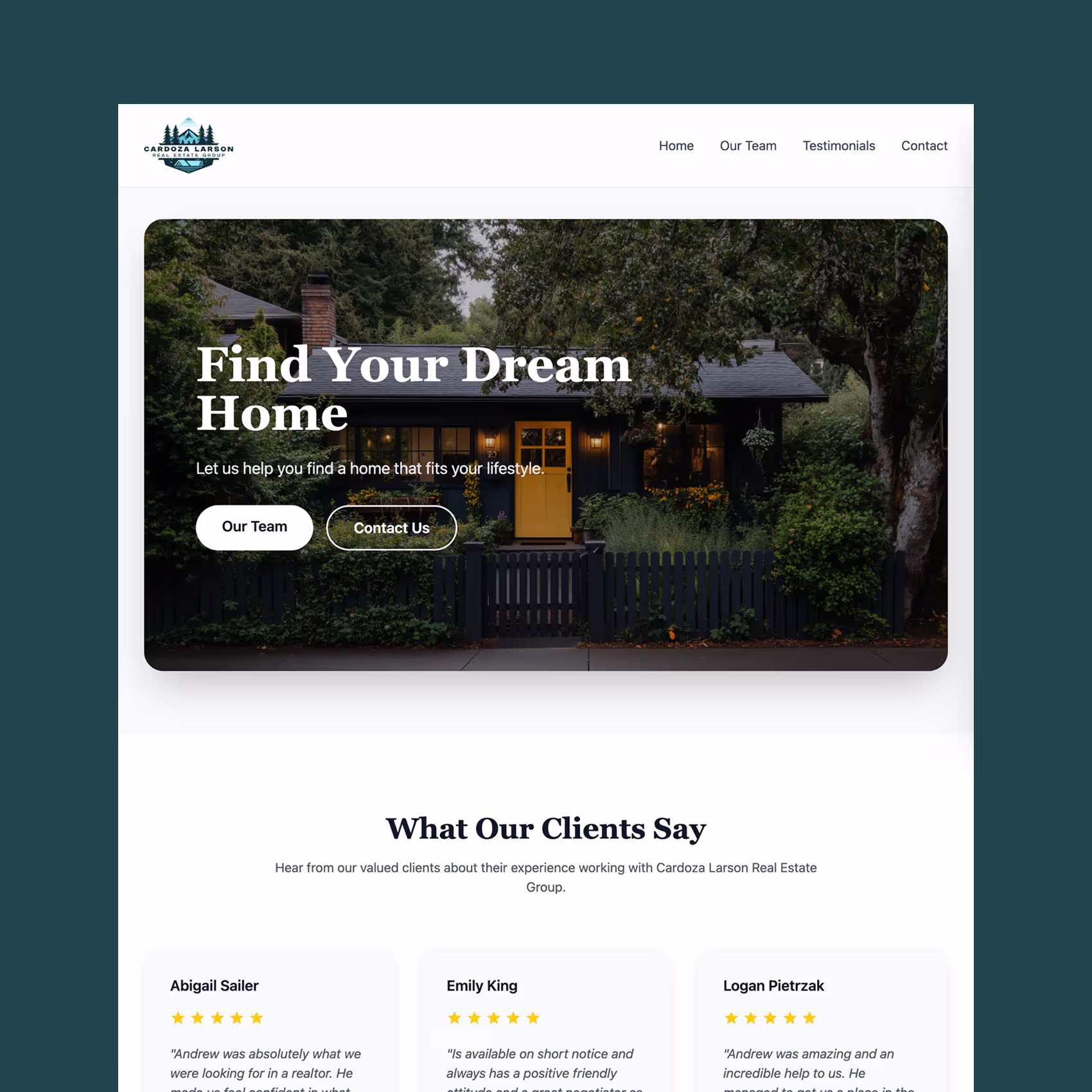 Cardoza Larson Real Estate Team Website Screenshot