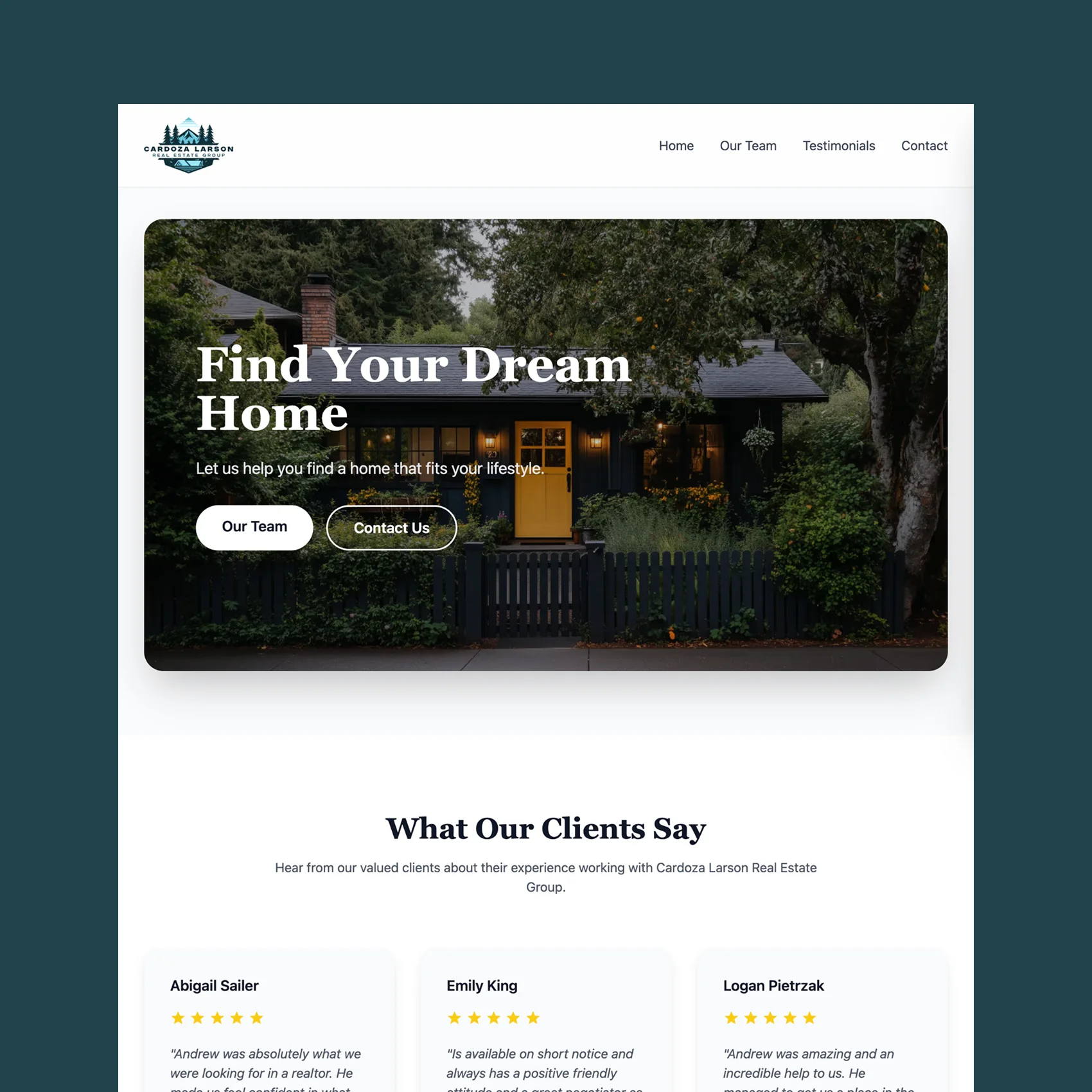 Cardoza Larson Real Estate Team Website Screenshot