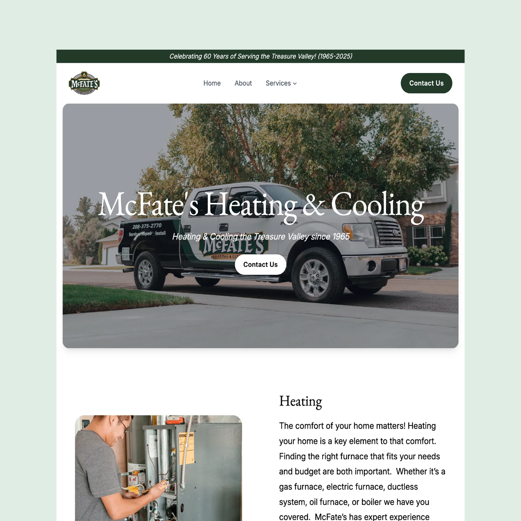McFate's HVAC services website screenshot